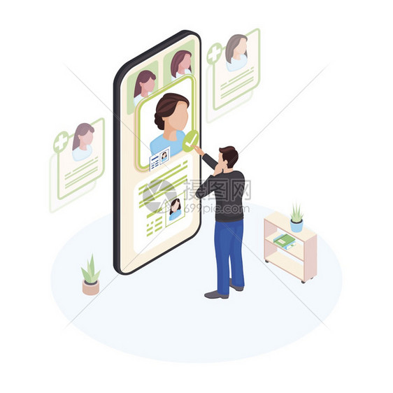 选择医生在线等量图病人选择智能手机屏幕孤立特征的医生简介远程医疗人员专家选择电信技术图片