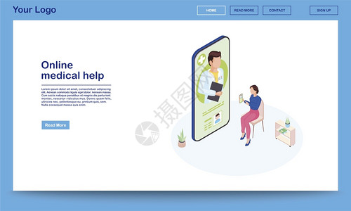 3名病人使用电子保健移动应用程序解释症状远程医生咨询客户远程医疗智能电话应用程序促进主页在线医疗帮助是像数网络页模板图片