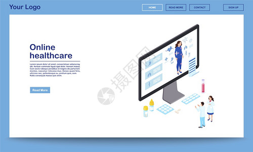 远程医生分析妇女健康开药远程内脏器官扫描互联网诊断带有文本空间的电子保健主页在线等式网站模板远程内部器官扫描图片