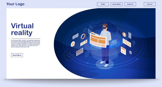 具有等量图解的虚拟现实网页矢量模板背景图片