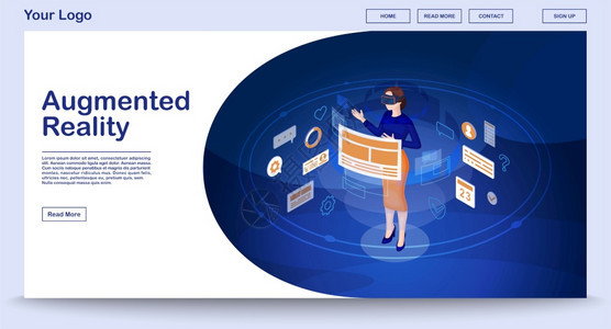 具有等量图解的虚拟现实网页矢量模板图片