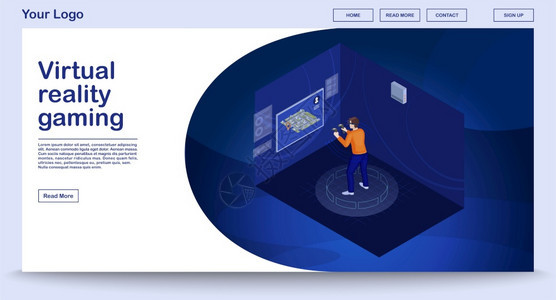 vr以等量图解赌博网页矢量模板站界面设计未来时代数字技术玩3d概念的人虚拟现实玩家游戏网络横幅想法以等量图解赌博网页矢量模板图片