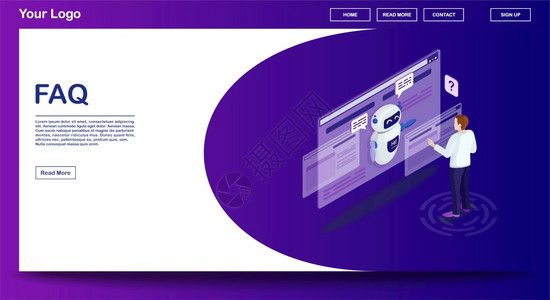faq网页矢量模板带有等图网站界面设计客户服务信息客户使用聊天器教师机人用户技术支持网页移动应用程序3d概念有等量图的网页矢模板图片