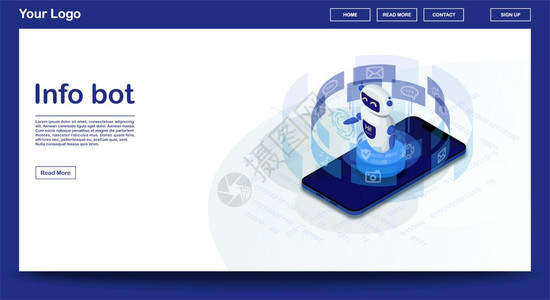 具有等量图解的shabot网页矢量模板站界面设计信息bot接收客户信息ai和busne客户支持iot3d概念移动应用程序设计带有图片