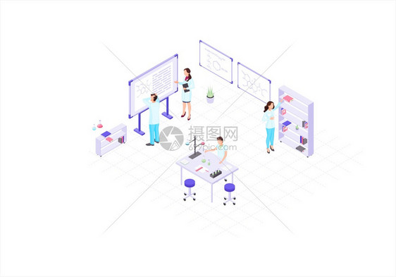 白大衣内的人科学实验室3d概念生物化学技术设计要素科学家化者研究工作等量色矢图图片