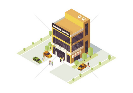 市购物中心3d概念的建设商业消费主义网页移动应用程序设计购物中心等量色矢说明图片