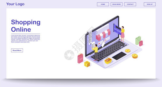 在线购物网页矢量模板带有等图网站界面移动应用程序设计电子支付服装商店网站3d概念数字购买信息图图片
