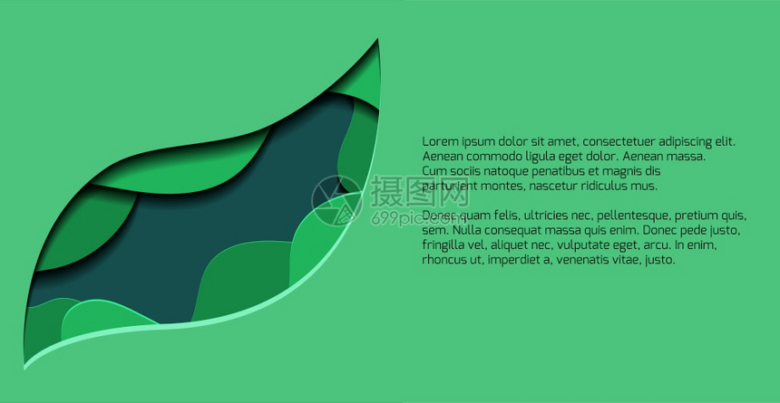 绿色纸上切除树叶形状矢量元素图片