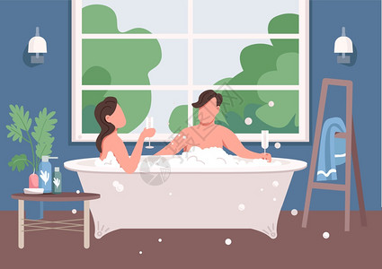 浴室面盆夫妇在浴缸里躺着插画