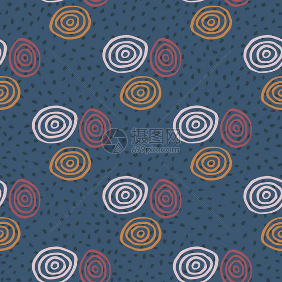 含有橙色红和银螺旋的抽象几何模式带有黑色点的深蓝背景矢量图解织物设计纺品印刷包装封面的饰背景含有橙色红和银螺旋的抽象几何模式带有图片