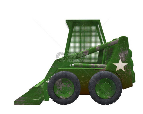3d绿色挖掘车在白背景上的数字化插图图片