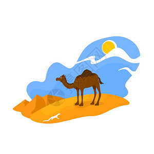 在沙漠中行走的骆驼卡通矢量元素图片
