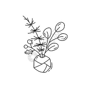 单色线条圣诞植物矢量插图背景图片