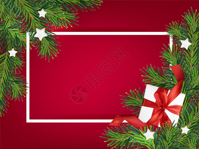 圣诞节红背景矢量图配有网目礼品盒和白木星圣诞节贺卡配有文字位置圣诞红背景矢量图配有文字位置图片