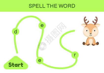 儿童迷宫英文单词拼写矢量插画图片