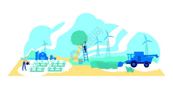 农场温室田野收获生态发电网络设计2d卡通插图农业创意新思想未来农业平板概念矢量图图片