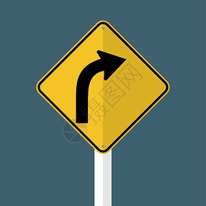 右曲线交通路标矢量插图图片