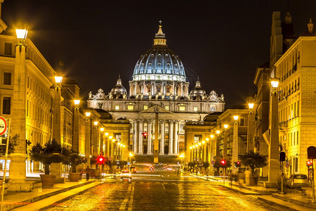 夏夜在梵蒂冈的圣彼得徒巴西里卡basilc图片