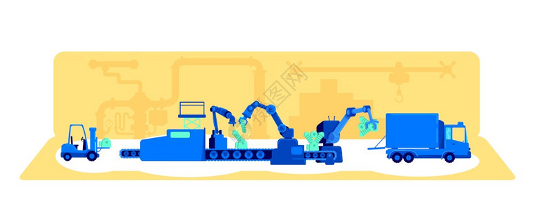 利用自动化机械制造工厂传送2d卡通图背景图片