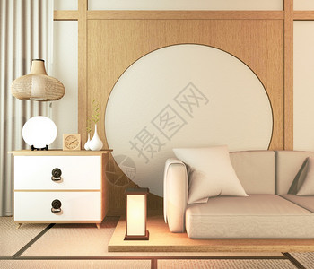 沙发木制日本人设计在房间木制地板上图片