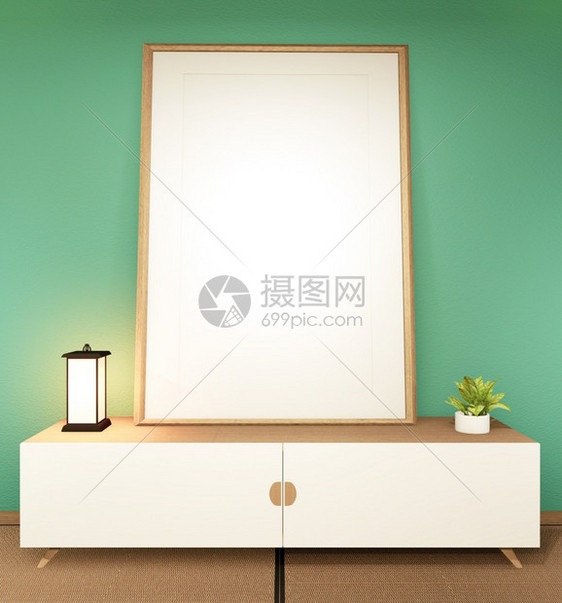 在日本客厅的橱柜里白色墙壁背景3d图片