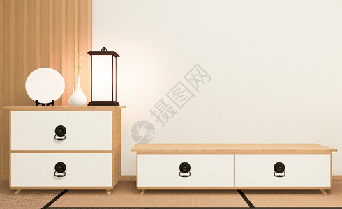 在日本客厅的橱柜里白色墙壁背景3d图片