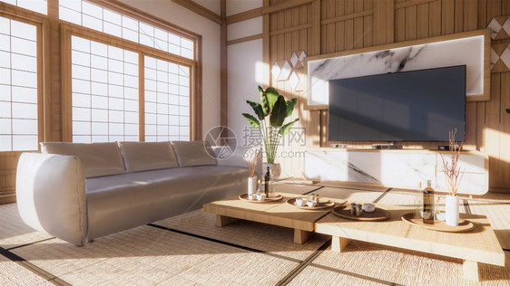 现代空房的柜子设计和木制及现代空房的木制设计以及白色地板室内热带风格的白色墙壁3D图片