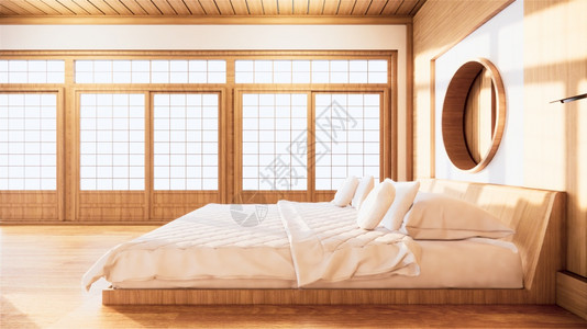 实体窗户素材室内墙上装有木床卧室最起码的设计3d翻接背景