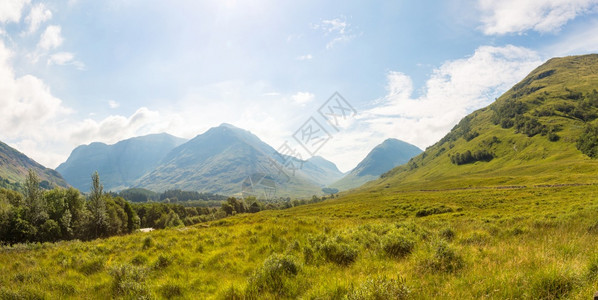 在苏格兰高地的夏天在美丽日中统一王国背景图片
