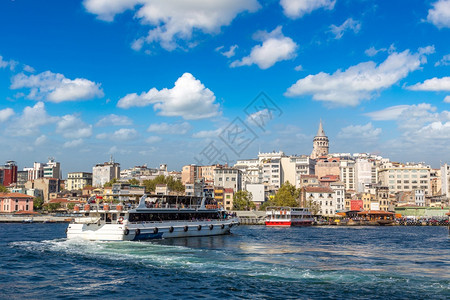 城市的景色与加拉塔和伊斯坦布尔的金角湾在美丽的夏日火鸡背景图片
