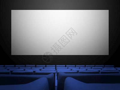 蓝色天鹅绒座位和空白屏幕的电影剧场复制空间背景蓝色座位和空白屏幕的电影剧场图片