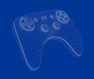 3D蓝背景游戏控制器的3D电线框架模型图片
