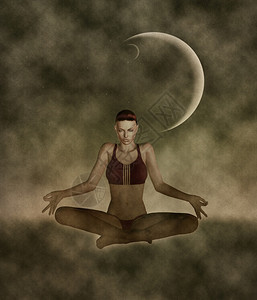 装饰背景和瑜伽中的数码化妇女是3个插图图片