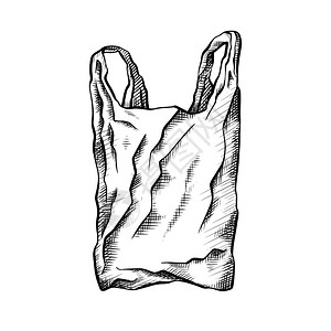 黑白涂鸦画绘制塑料袋的黑白线环境污染矢量涂鸦图画你的创造力绘制