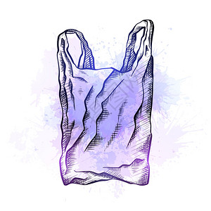 装有孵化和紫色水彩喷洒的塑料袋线条画环境污染该对象与背景分离矢量涂鸦图画您创造力装有孵化和紫色水彩喷洒的塑料袋线条画环境污染图片
