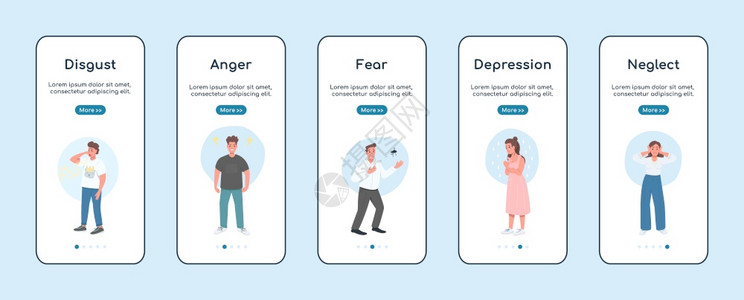 手机应用程序屏幕上的负情绪固定矢量模板心理健康问题通过带有字符的网页步骤uxig智能手机卡通界面案件指纹设置移动应用程序屏幕上的图片