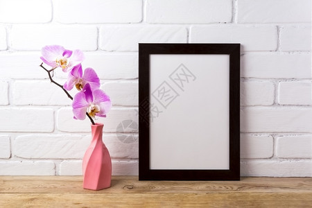 黑色棕框架模型粉红色兰花在扭曲的瓶中空框架模拟演示文稿设计现代艺术模板框架图片