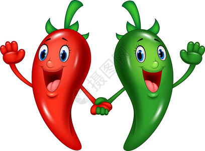握手的红辣椒和绿色背景图片