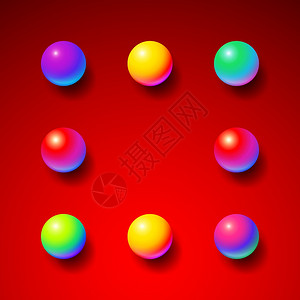闪发亮的孟菲斯红背景下酸彩球的抽象背景框架图片