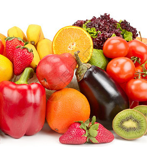 在白色背景上隔离的水果和蔬菜健康的食物图片