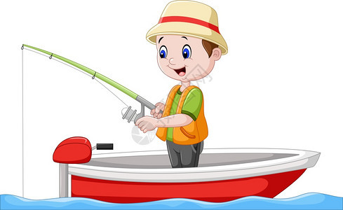 卡通男孩在船上钓鱼图片