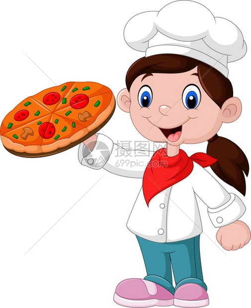 拿着披萨的可爱小女孩图片