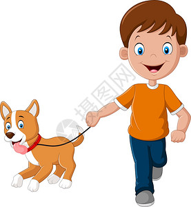 小男孩和狗一起跑图片素材