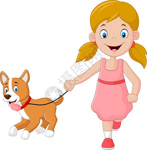 小女孩和狗一起跑图片