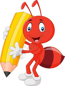 持有铅笔的红蚂蚁卡通图片
