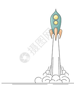 试管技术垂直模板带有以烟雾起飞的反向空间火箭轮廓插图启动项目时