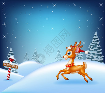 冬季跑来跑去的卡通圣诞鹿图片