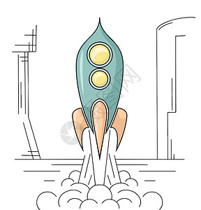 从空间港起飞的反向火箭轮廓航天飞机用于物品横幅和你的创造力矢量线绘图矢量线绘图图片