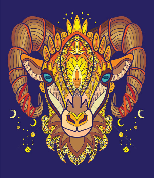 绵羊矢量彩色装饰肖像插图