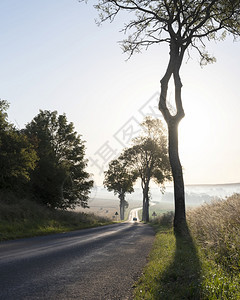 清晨在法国布洛涅和加莱附近的法国比卡迪风景的乡村公路图片